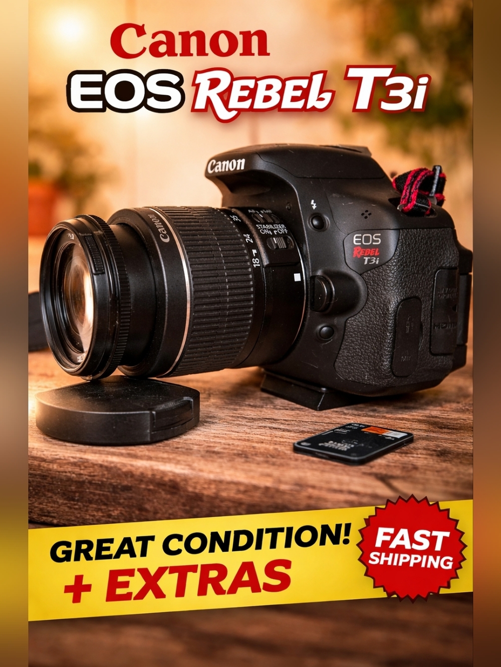 Canon EOS Rebel T3i DLSR Camera w/ Lens & Charger